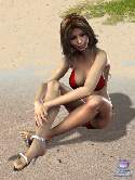 Ragazza con un bikini rosso sulla spiaggia